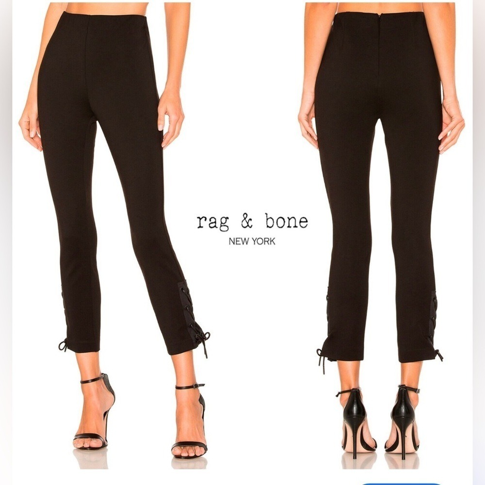 Rag & Bone Simone  Lace Up Ankle Crop‎ Stretch Pants Size 10 Navy Blue St…